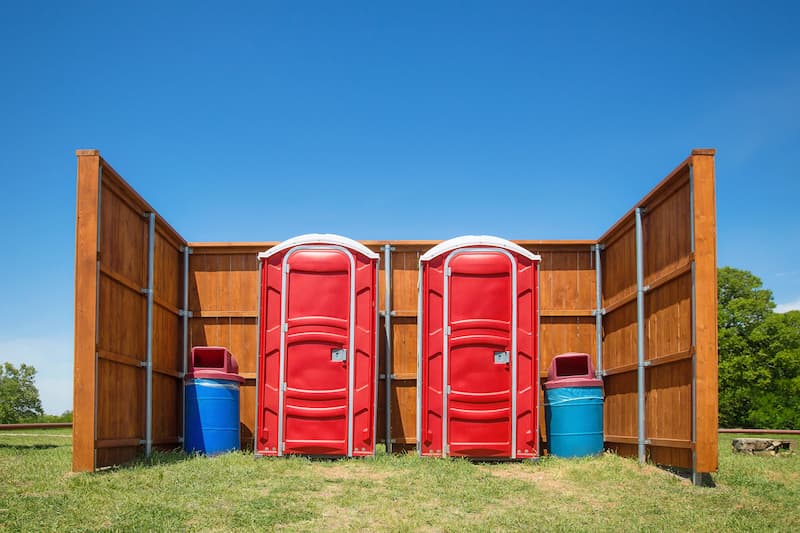 Short-term porta potty units staged for delivery in Janesville, Wisconsin